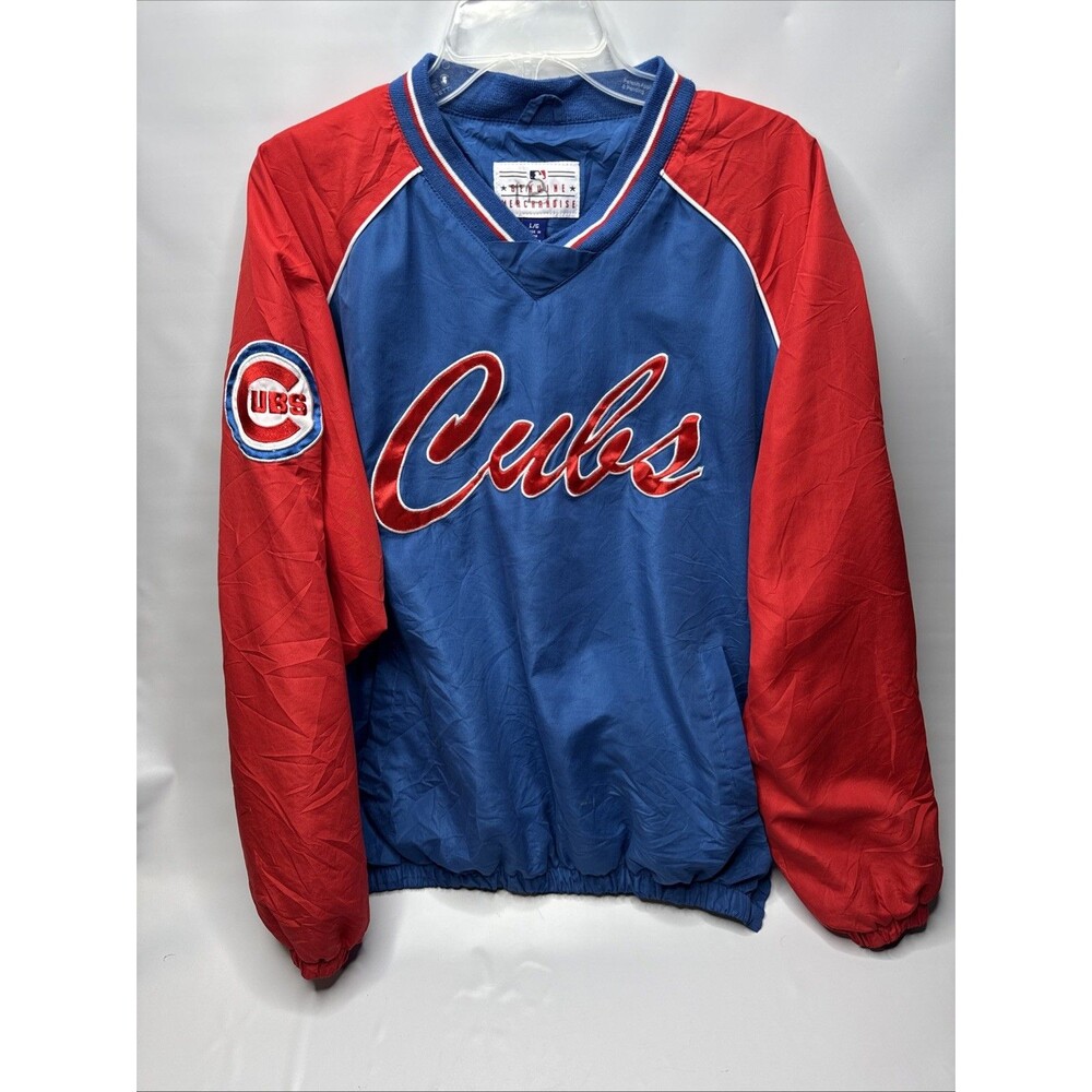 Vintage Chicago Cubs MLB Baseball Blue & Red Pullover Windbreaker Jacket W/Patch